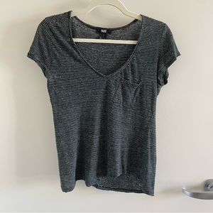 Paige striped black white linen vneck pocket tee